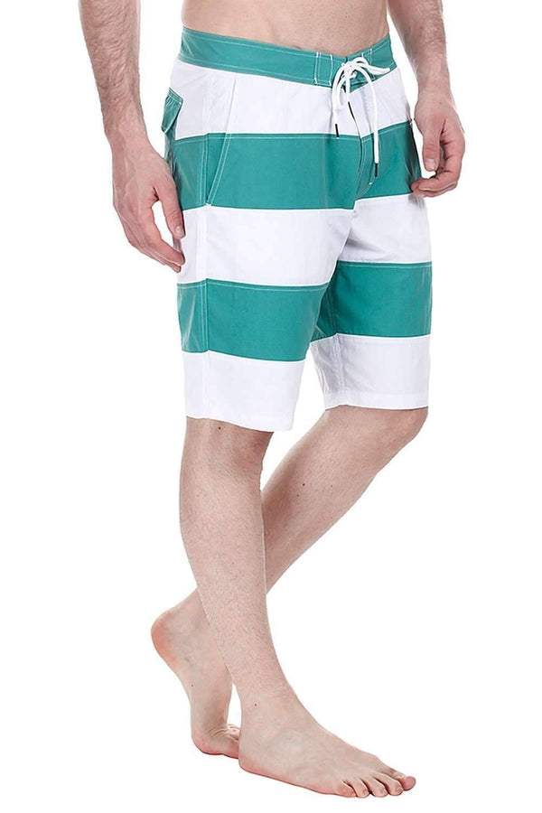 Stripe Colorblock Quick Dry Nylon Swim Board Shorts