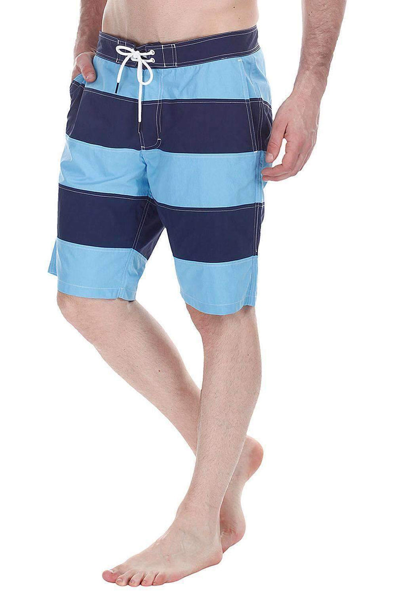 Stripe Colorblock Quick Dry Nylon Swim Board Shorts