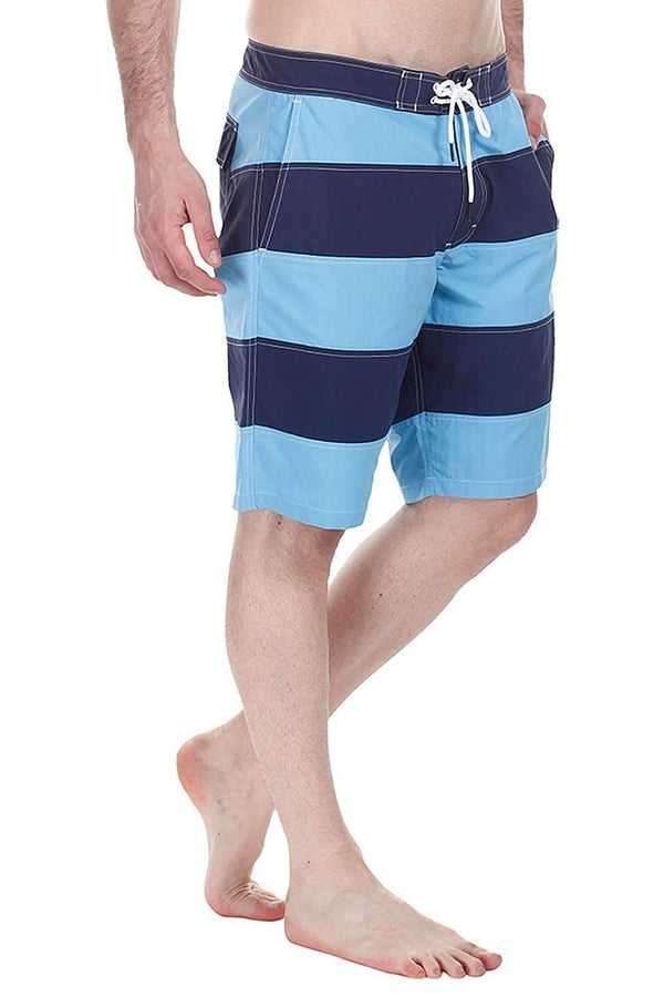 Stripe Colorblock Quick Dry Nylon Swim Board Shorts
