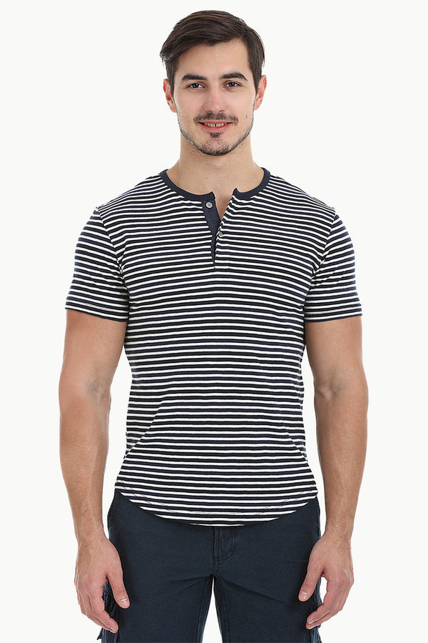 Striped Henley With Oval Bottom