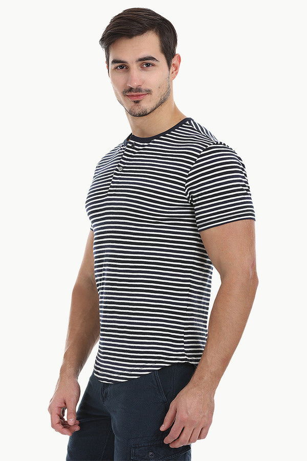 Striped Henley With Oval Bottom