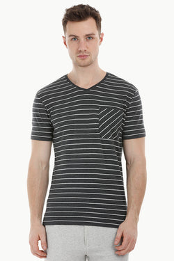StripeV-Neck Charcoal T-Shirt