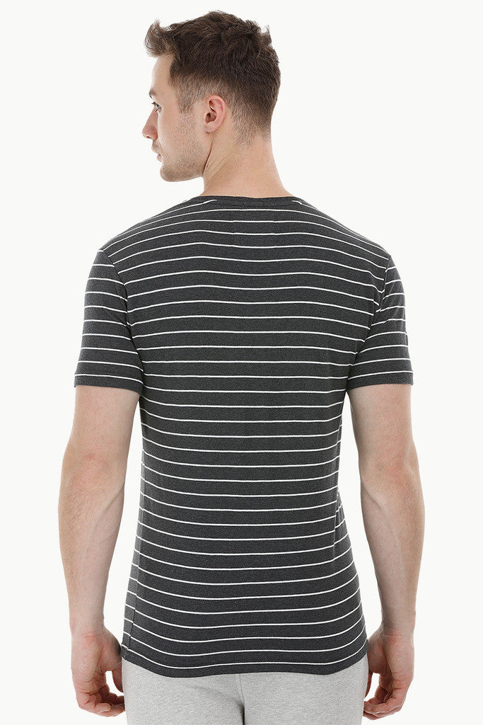 StripeV-Neck Charcoal T-Shirt