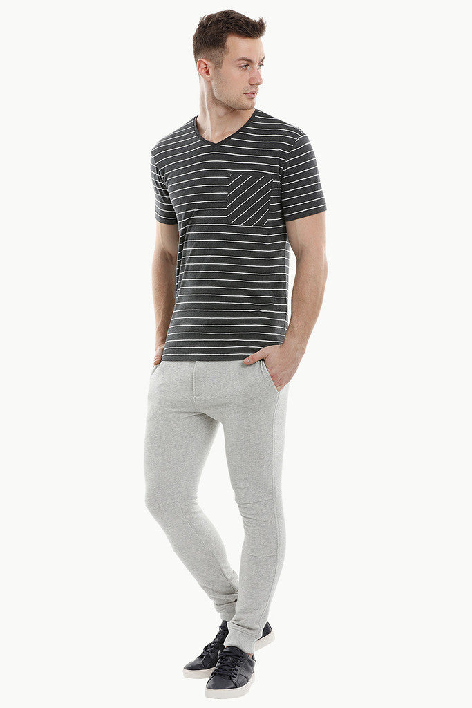 StripeV-Neck Charcoal T-Shirt