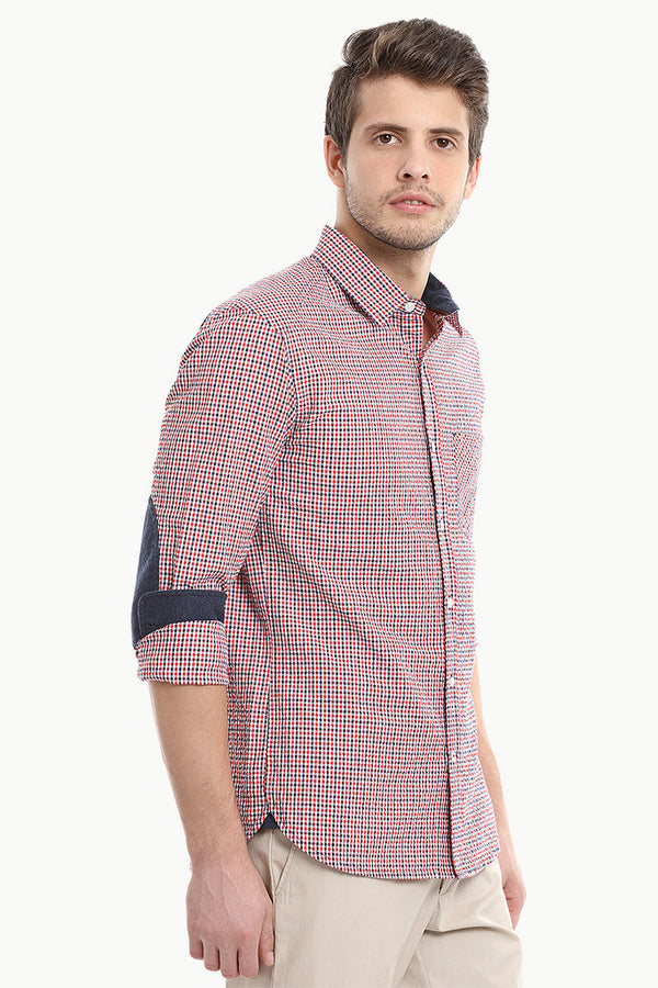 Summer Short Sleeve Plaid Seersucker Shirt