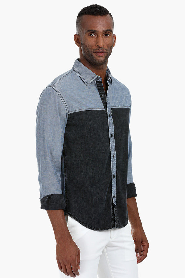 Two Tone Worn Out Cotton Shirt