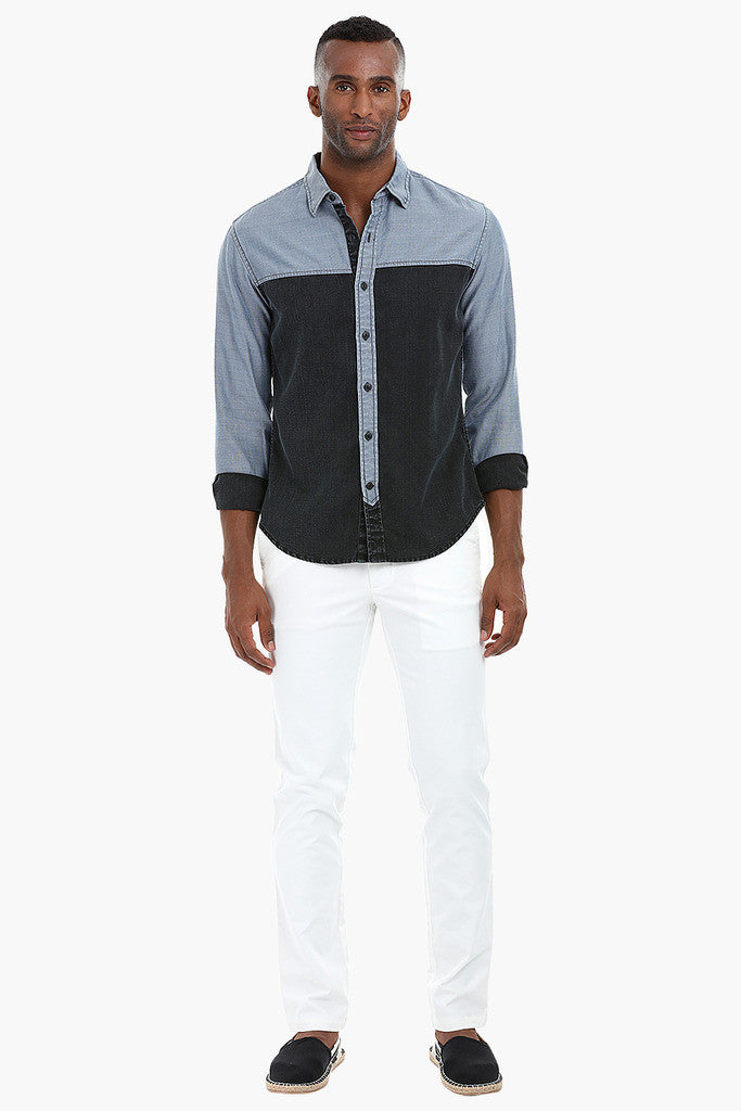 Two Tone Worn Out Cotton Shirt