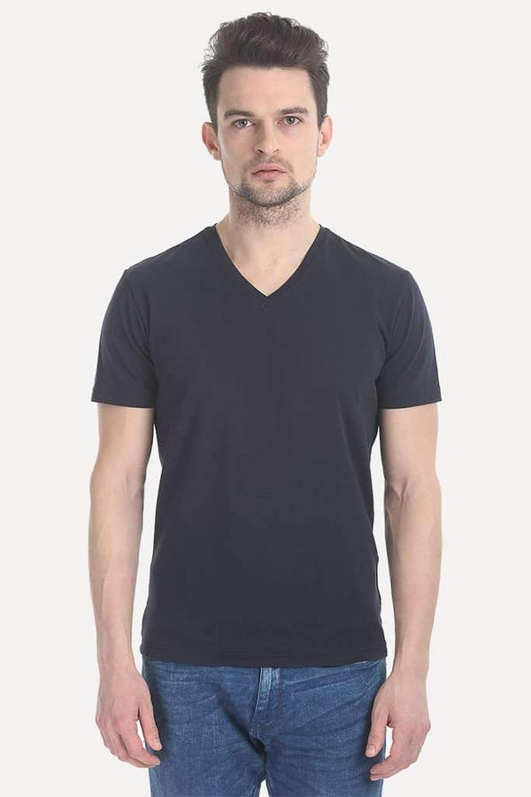 V Neck Slight Stretch Solid T- Shirt