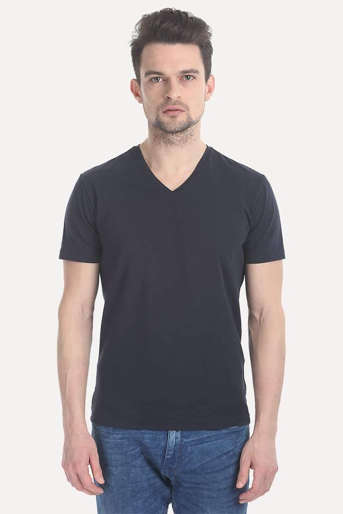 V Neck Slight Stretch Solid T- Shirt