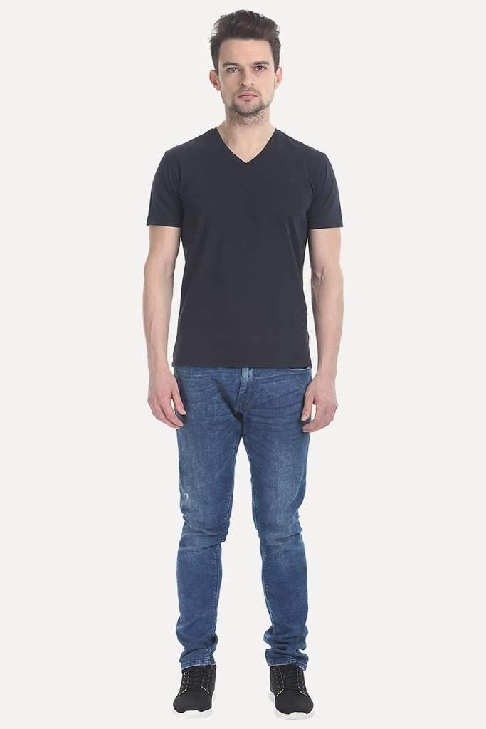 V Neck Slight Stretch Solid T- Shirt
