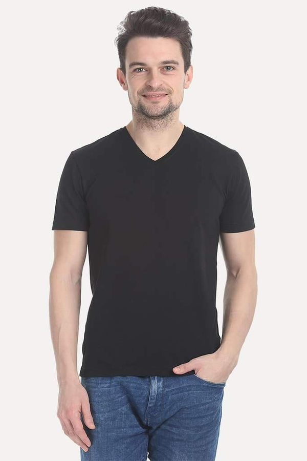 V Neck Slight Stretch Solid T- Shirt