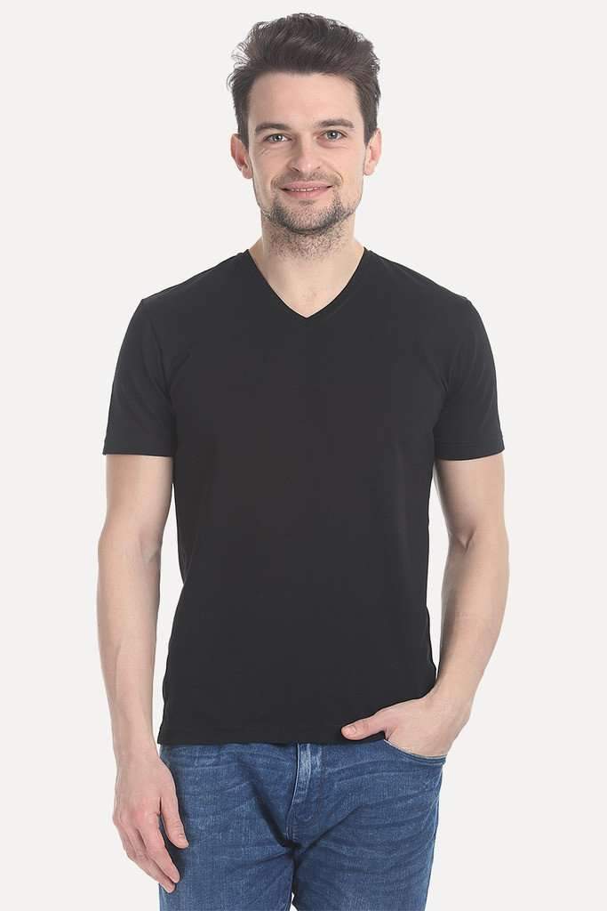 V Neck Slight Stretch Solid T- Shirt