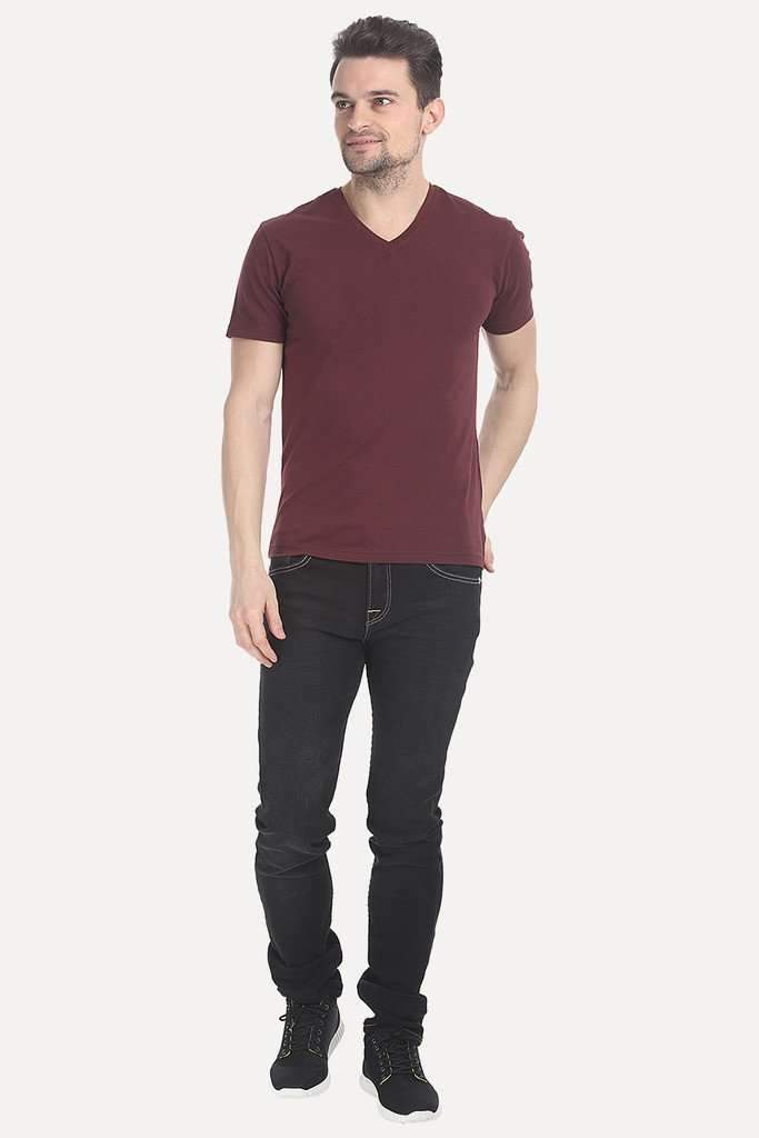 V Neck Slight Stretch Solid T- Shirt