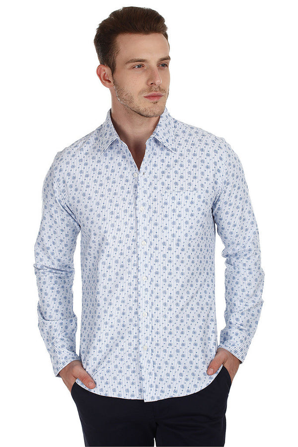 Woven Oxford Floral Printed Casual Shirt